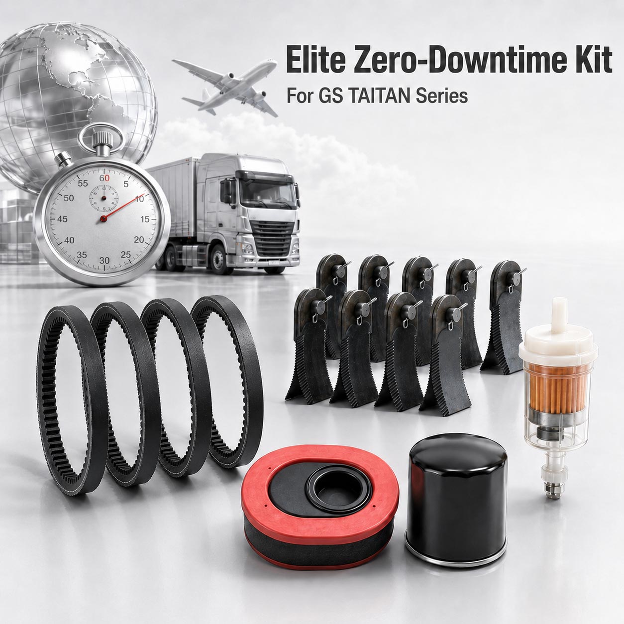 GreenShine GS TAITAN-1200 Kit Elite Zero-Downtime con cinghie, lame, filtro carburante, filtro aria e filtro olio
