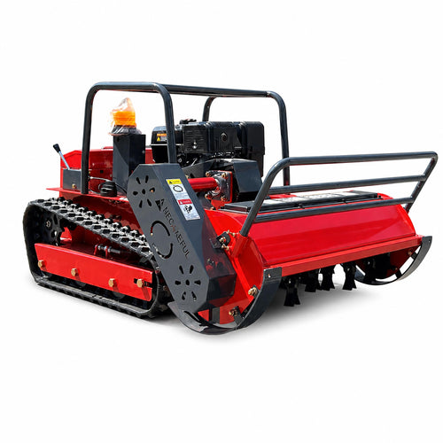 GreenShine GST-1000 gasoline hybrid tracked flail mower on white background