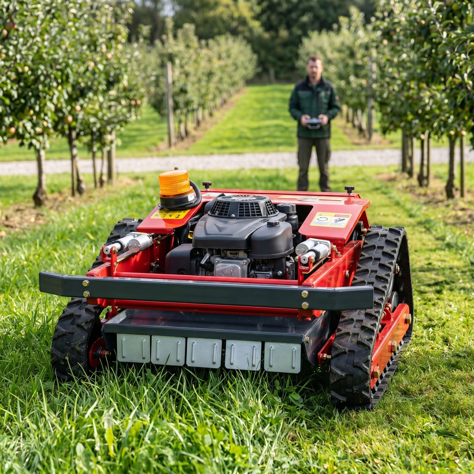GreenShine GST-550 hybrid tracked mower operated by remote control at a safe distance