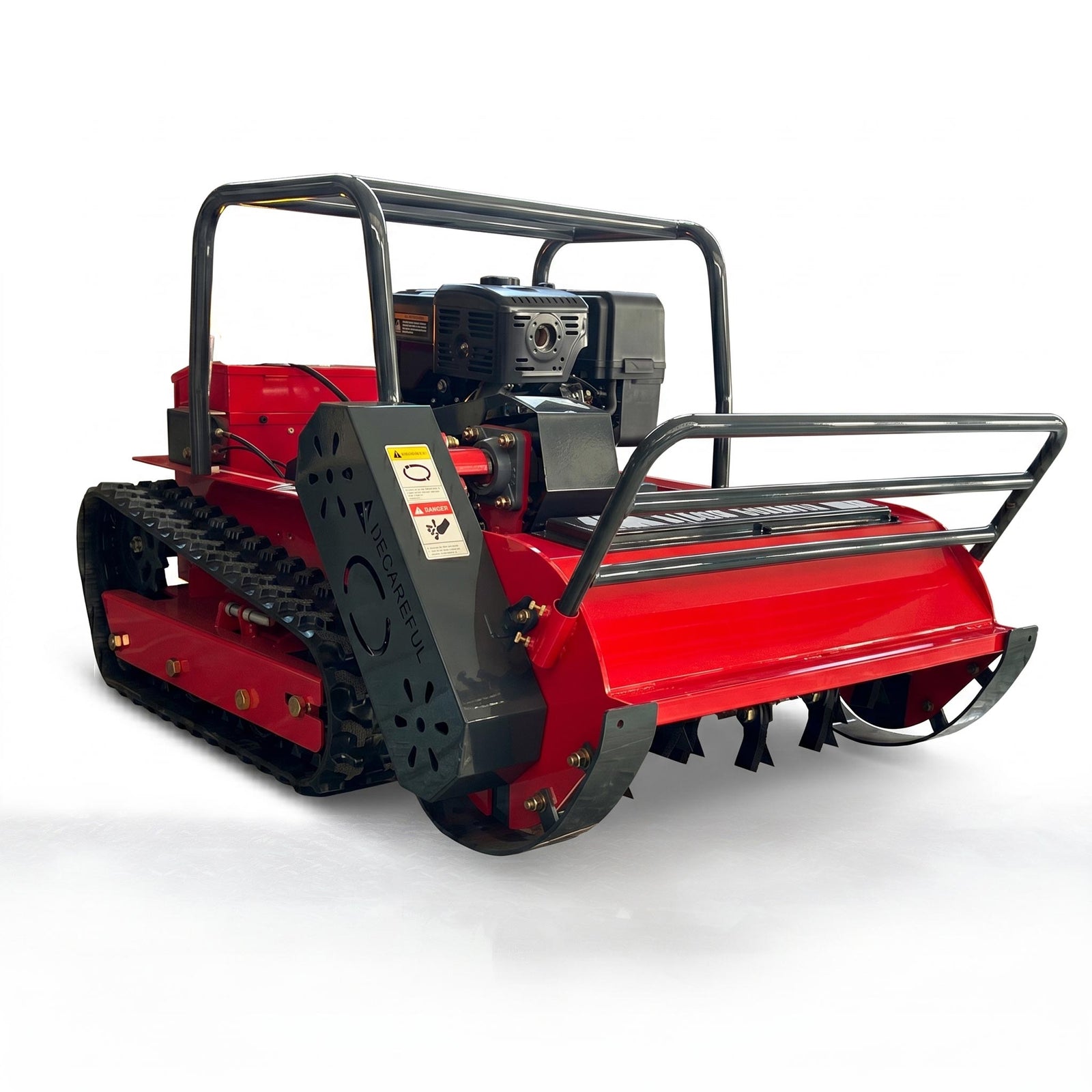 GreenShine GST-800 gasoline hybrid tracked flail mower on white background