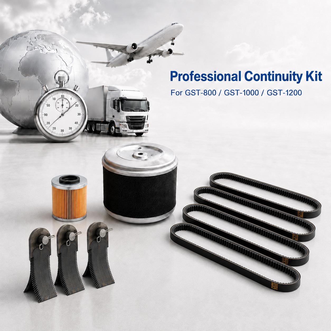GreenShine GST-1200 Pro Continuity Kit with V-belts, flail blades, fuel filter and air filter