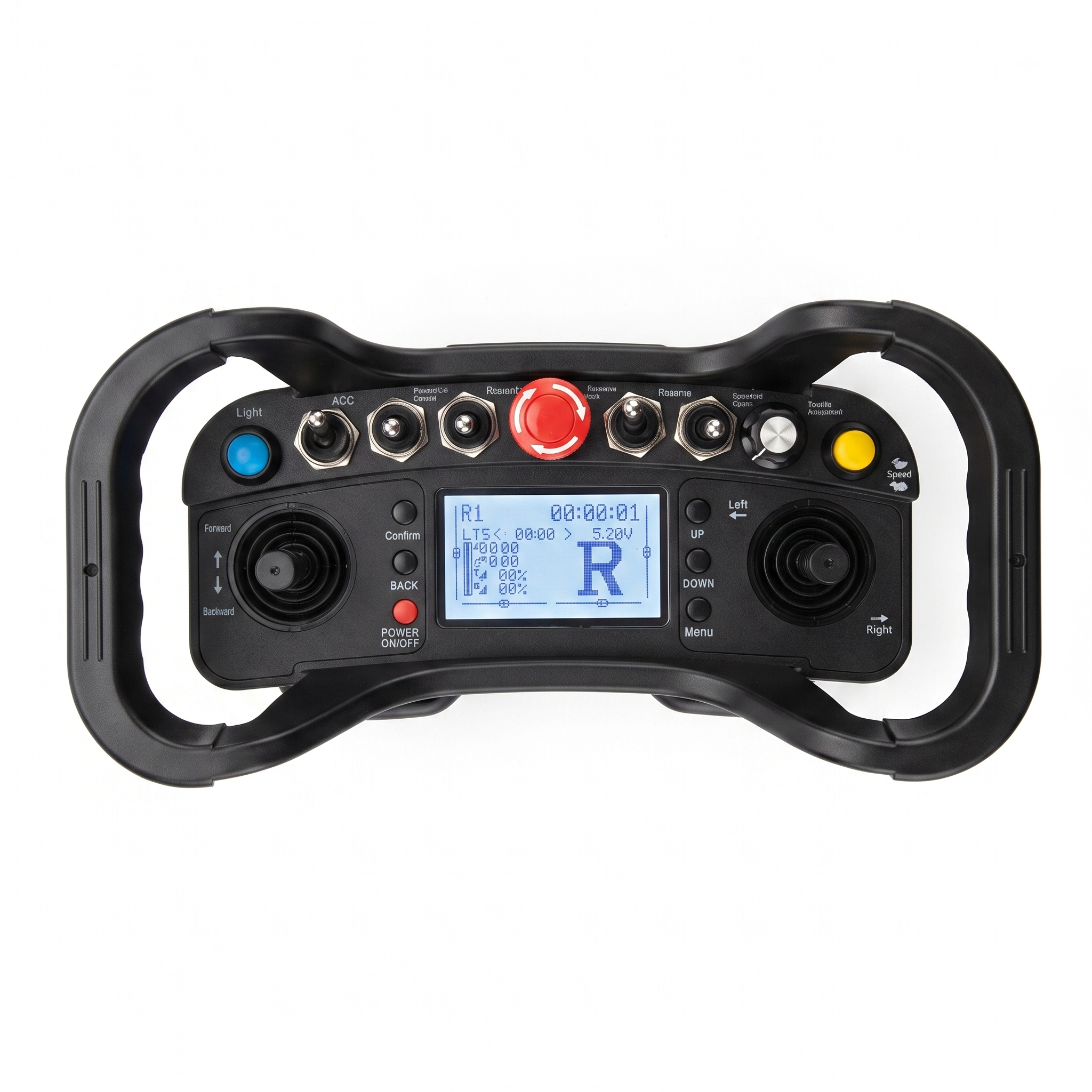 GST-900 hybrid tracked lawn mower RI industrial multi-channel remote controller on a white background